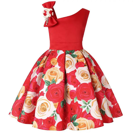 Rose Print Satin Princess Dress for Girls Provain Shop