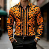 Luxury Baroque Gold Pattern Slim Fit Mens Long Sleeve Shirt Provain Shop