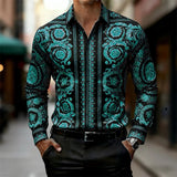 Luxury Baroque Gold Pattern Slim Fit Mens Long Sleeve Shirt Provain Shop