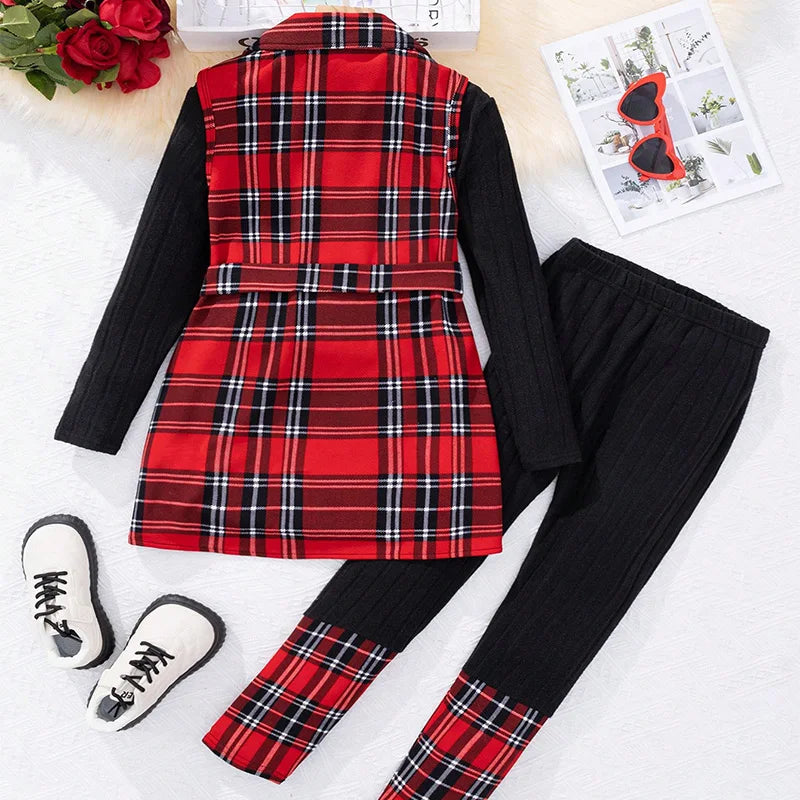 Cute Plaid Princess Winter Party Dress Set Provain Shop