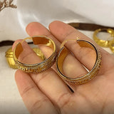Huitan Vintage Greek Key Gold Hoop Earrings for Women Provain Shop