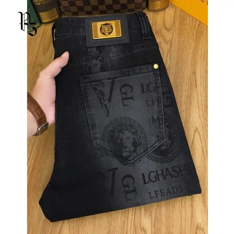 Luxury Black Print Stretch Slim Fit Korean Jeans 2025 Provain Shop