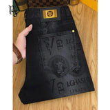 Luxury Black Print Stretch Slim Fit Korean Jeans 2025 Provain Shop