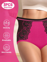 Plus Size Lace Trim ColorBlock HighWaisted Panties 3Pack Provain Shop