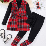Cute Plaid Princess Winter Party Dress Set Provain Shop
