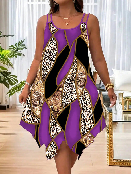 Asymmetrical Geometric Stripe Double Strap PlusSize Dress Provain Shop