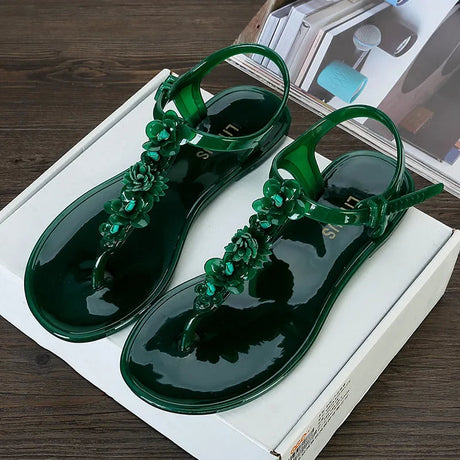 Comfortable Womens Floral Summer Beach Jelly Thong Slides Provain Shop