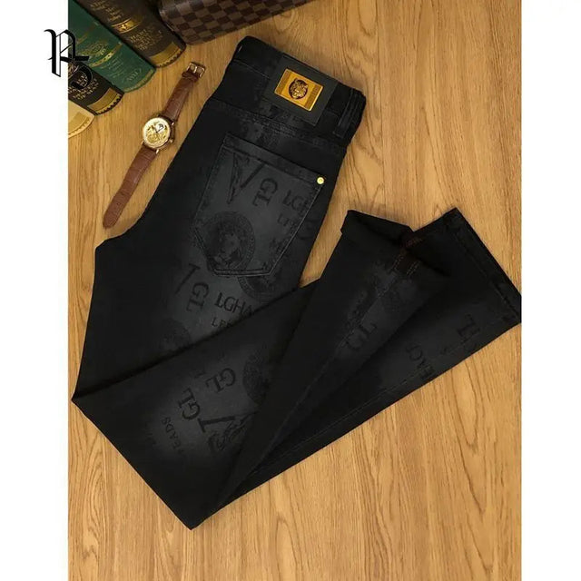 Luxury Black Print Stretch Slim Fit Korean Jeans 2025 Provain Shop