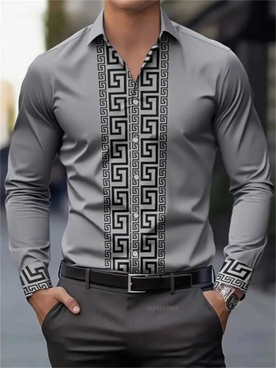 Fashionable Patterned Lapel ButtonDown LongSleeve Shirt Provain Shop