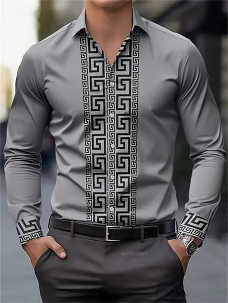 Fashionable Patterned Lapel ButtonDown LongSleeve Shirt Provain Shop
