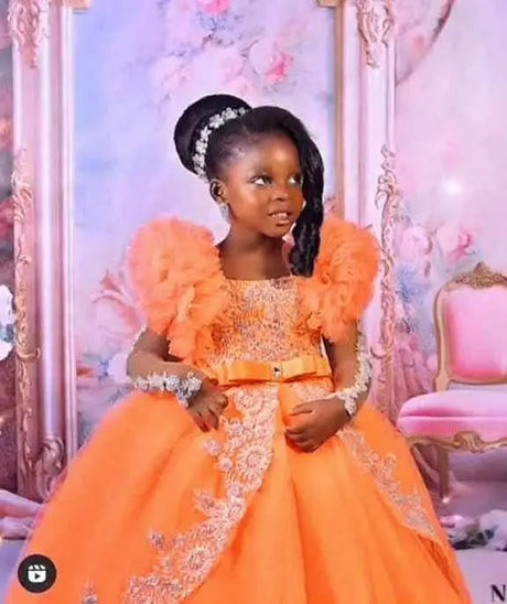 Peach Pink Lace Flower Girl Birthday Party Dress Ball Gown Provain Shop