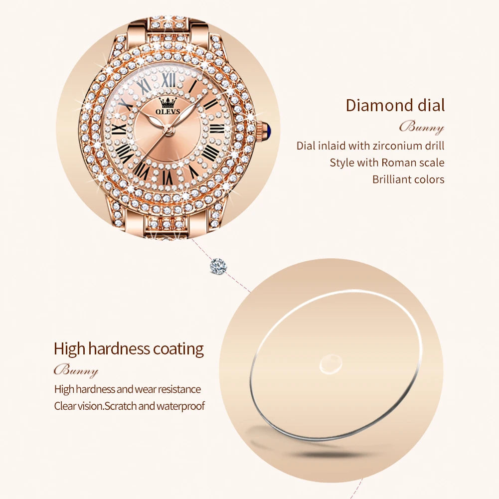 OLEVS Diamond Ladies Luxury Waterproof Stainless Steel Dress Watch Provain Shop