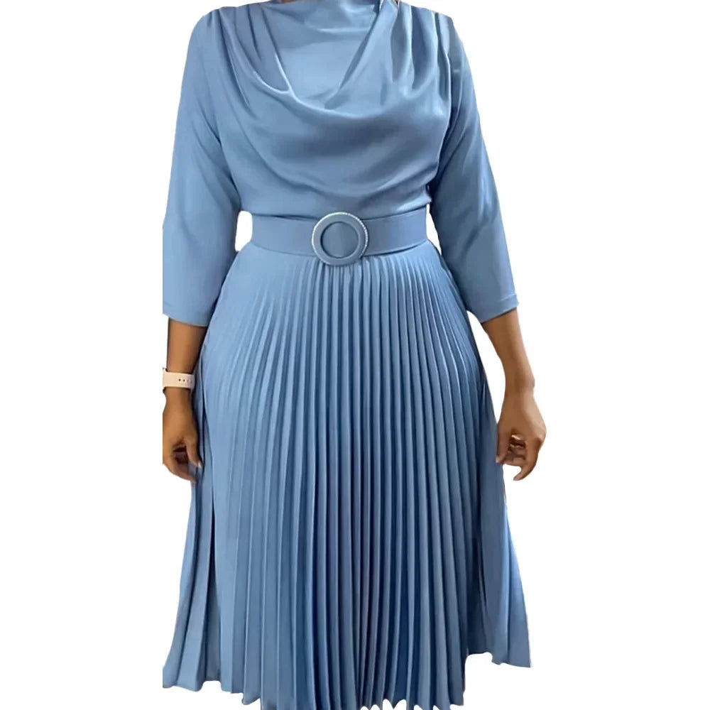 Chic Autumn Plus Size Pleated Midi Dress Provain Shop