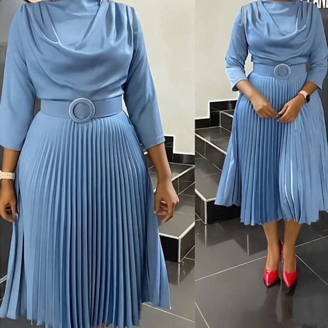 Chic Autumn Plus Size Pleated Midi Dress Provain Shop