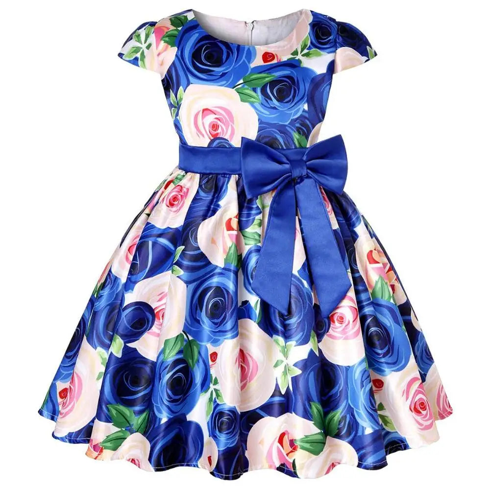 Rose Print Satin Princess Dress for Girls Provain Shop