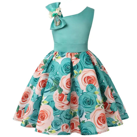 Rose Print Satin Princess Dress for Girls Provain Shop