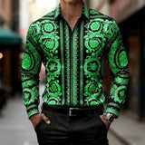 Luxury Baroque Gold Pattern Slim Fit Mens Long Sleeve Shirt Provain Shop