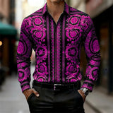 Luxury Baroque Gold Pattern Slim Fit Mens Long Sleeve Shirt Provain Shop