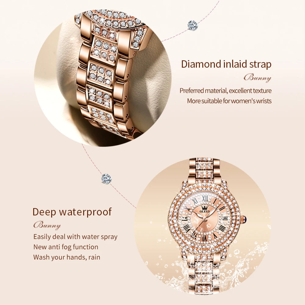 OLEVS Diamond Ladies Luxury Waterproof Stainless Steel Dress Watch Provain Shop