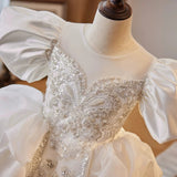 Elegant White Tulle Flower Girl Dress with Bow Back Provain Shop