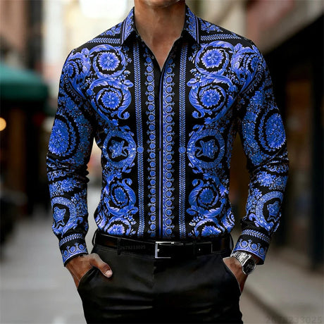 Luxury Baroque Gold Pattern Slim Fit Mens Long Sleeve Shirt Provain Shop