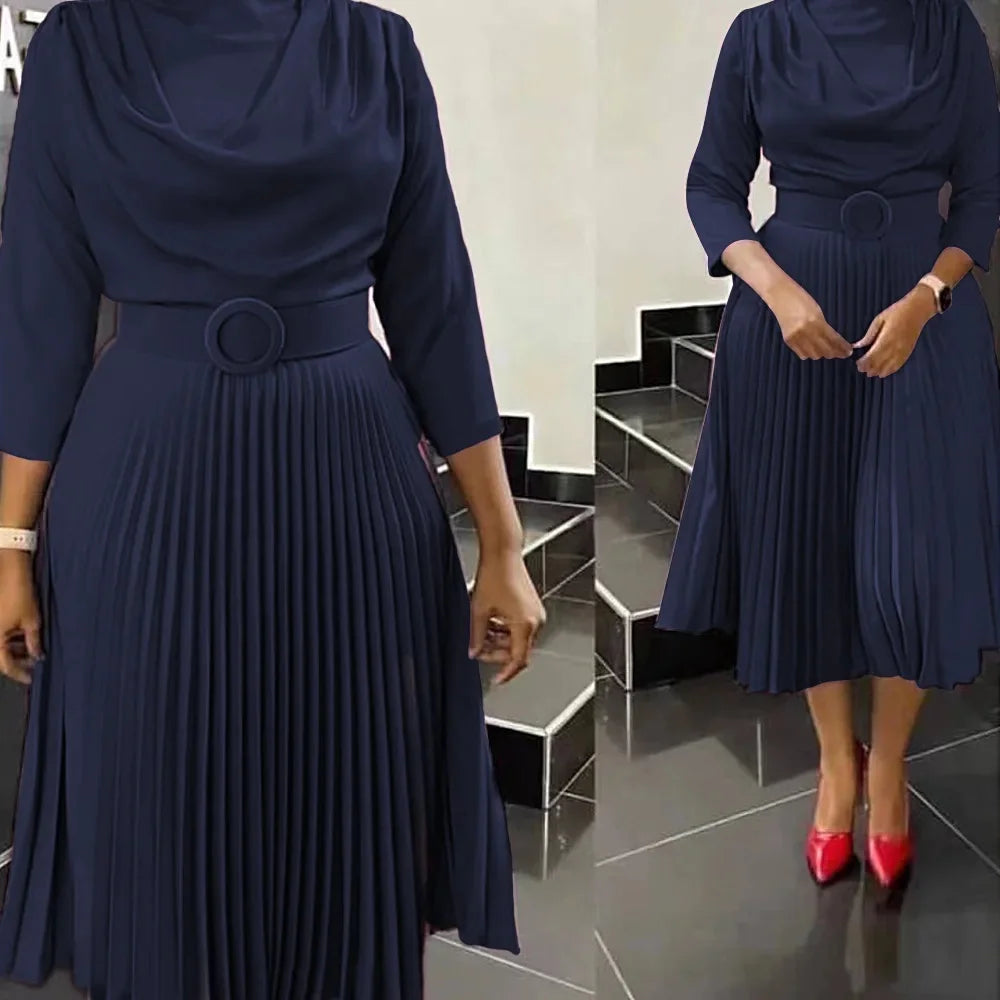 Chic Autumn Plus Size Pleated Midi Dress Provain Shop