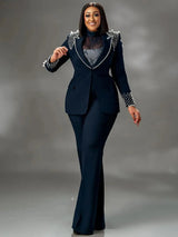 Elegant Pearl Vintage Blazer  Flare Pants Prom Suit Provain Shop