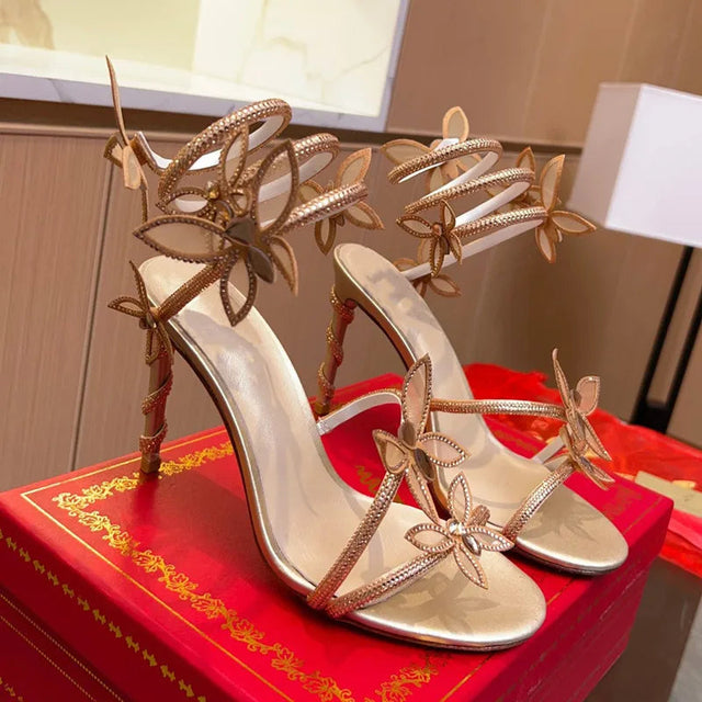 Luxury Crystal Butterfly Gladiator Heels for Summer Parties Provain Shop