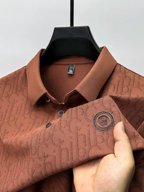 Mens Luxurious Embossed Silk Polo Cool Summer Fashion Provain Shop