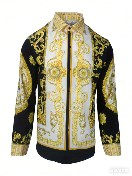 Baroque Print Long Sleeve Luxury Retro Casual Shirt Provain Shop