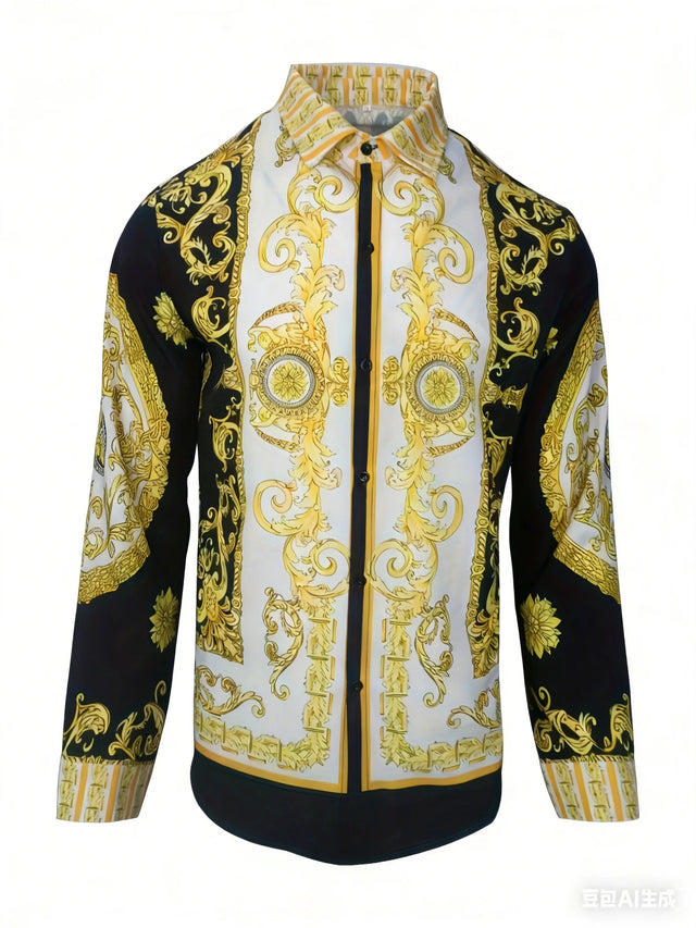 Baroque Print Long Sleeve Luxury Retro Casual Shirt Provain Shop