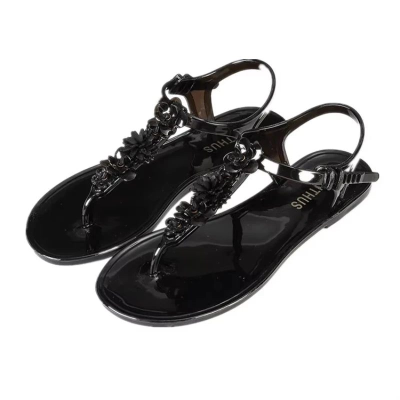 Comfortable Womens Floral Summer Beach Jelly Thong Slides Provain Shop