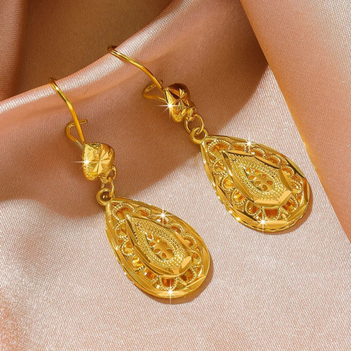 24K Gold AU999 Long Flower Tassel Earrings Versatile Chic Provain Shop