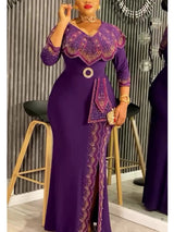 Elegant Plus Size Dashiki Diamond Bodycon Slit Party Dress Provain Shop