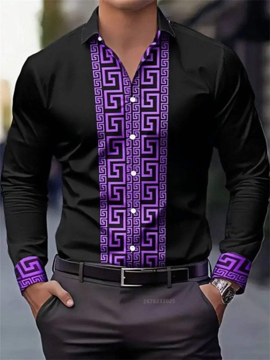 Fashionable Patterned Lapel ButtonDown LongSleeve Shirt Provain Shop