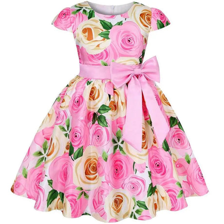 Rose Print Satin Princess Dress for Girls Provain Shop