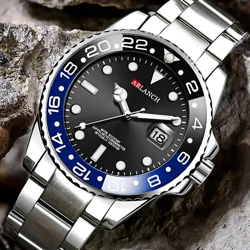 Classic Stainless Steel Dive Watch RedBlue Calendar Quartz Provain Shop