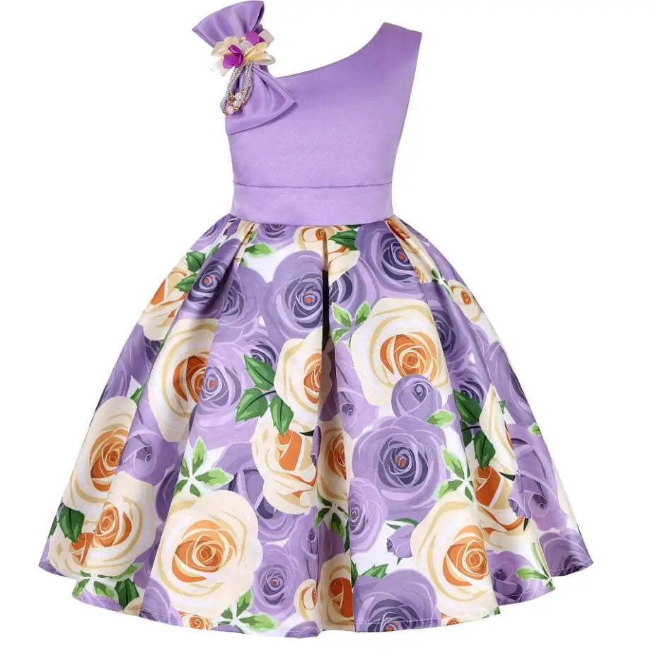 Rose Print Satin Princess Dress for Girls Provain Shop