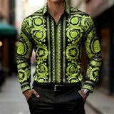 Luxury Baroque Gold Pattern Slim Fit Mens Long Sleeve Shirt Provain Shop