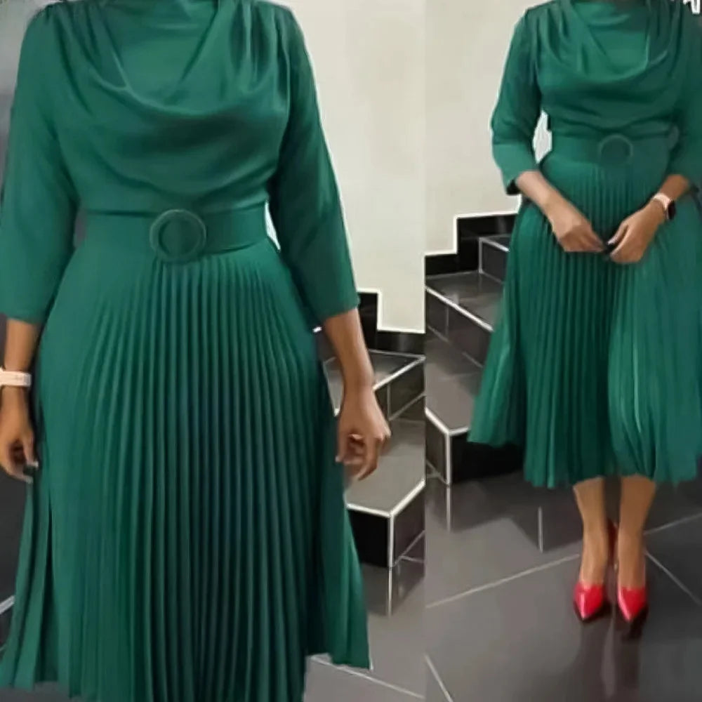 Chic Autumn Plus Size Pleated Midi Dress Provain Shop