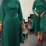 Chic Autumn Plus Size Pleated Midi Dress Provain Shop