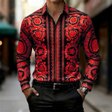Luxury Baroque Gold Pattern Slim Fit Mens Long Sleeve Shirt Provain Shop