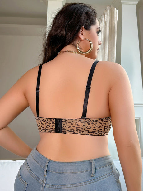 Leopard Plus Size Push Up Bra with Rhinestone Straps Provain Shop
