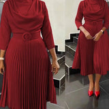Chic Autumn Plus Size Pleated Midi Dress Provain Shop