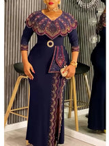 Elegant Plus Size Dashiki Diamond Bodycon Slit Party Dress Provain Shop