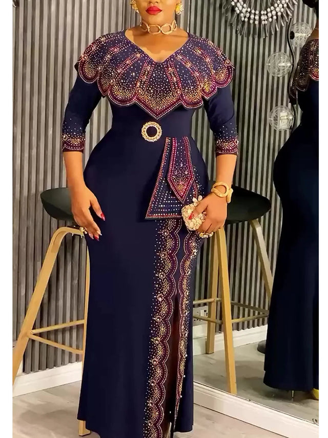 Elegant Plus Size Dashiki Diamond Bodycon Slit Party Dress Provain Shop