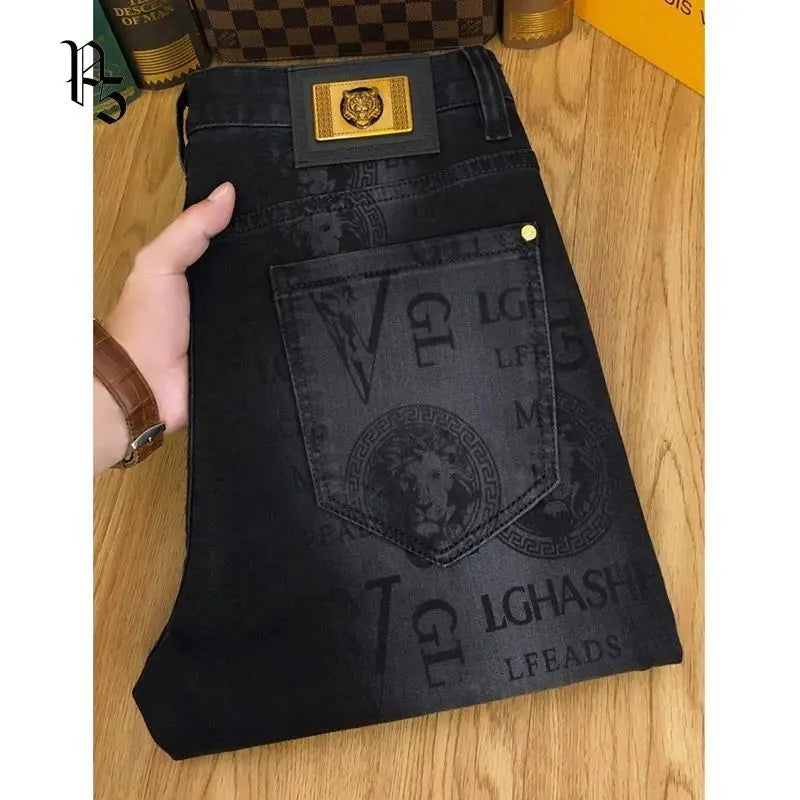 Luxury Black Print Stretch Slim Fit Korean Jeans 2025 Provain Shop