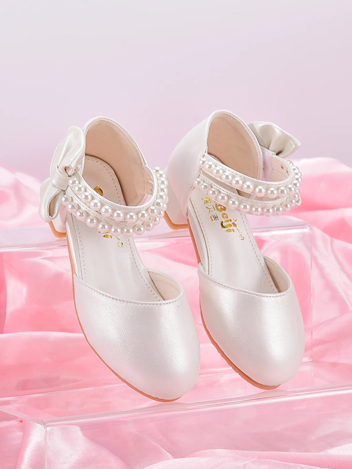 Sparkle Princess White Heels with Pearls for Girls Provain Shop