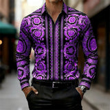 Luxury Baroque Gold Pattern Slim Fit Mens Long Sleeve Shirt Provain Shop