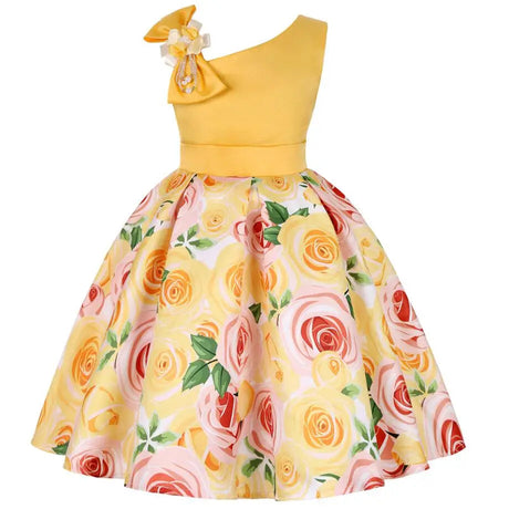Rose Print Satin Princess Dress for Girls Provain Shop